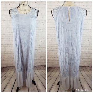 CHELSEA & THEODORE Blue Embroidered Maxi Dress